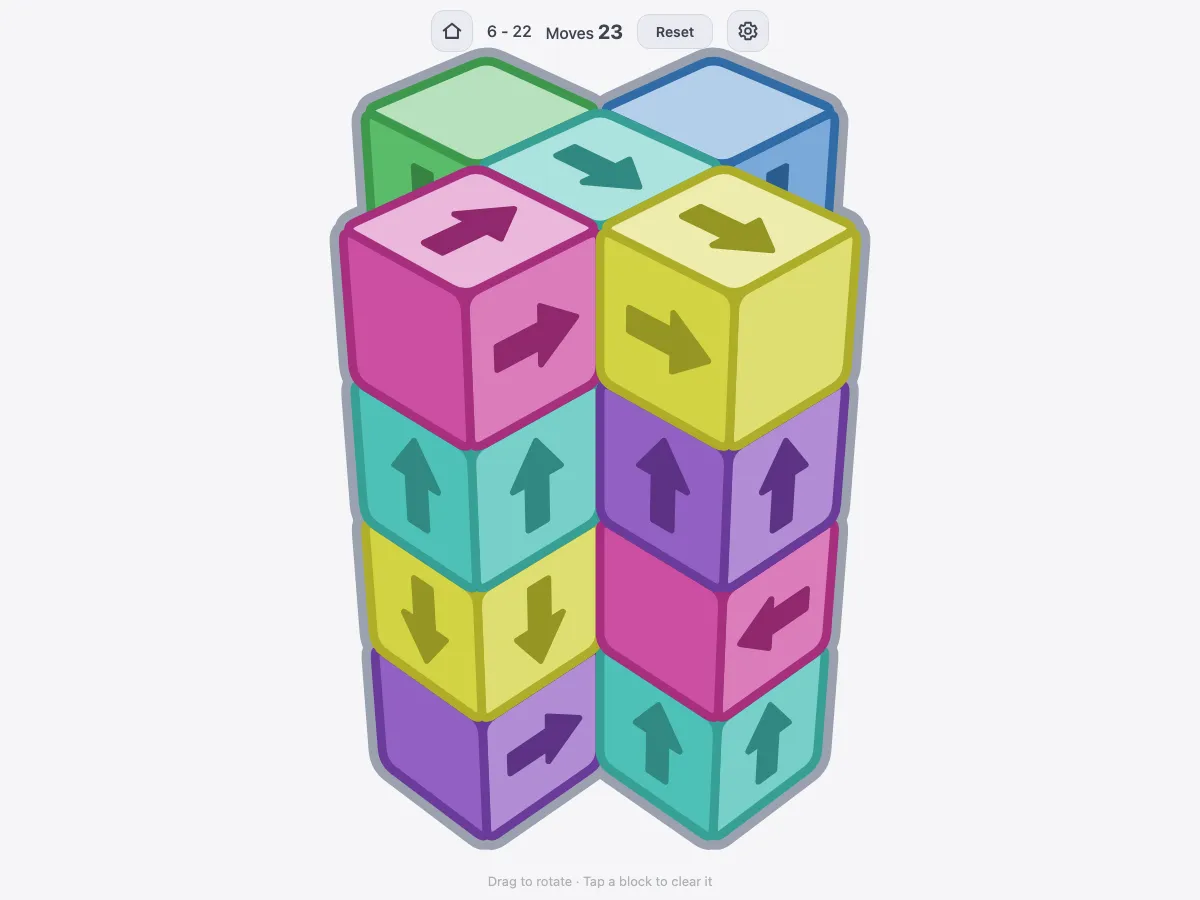 Cube Escape level 96: plus stack of 20 blocks, 23 moves