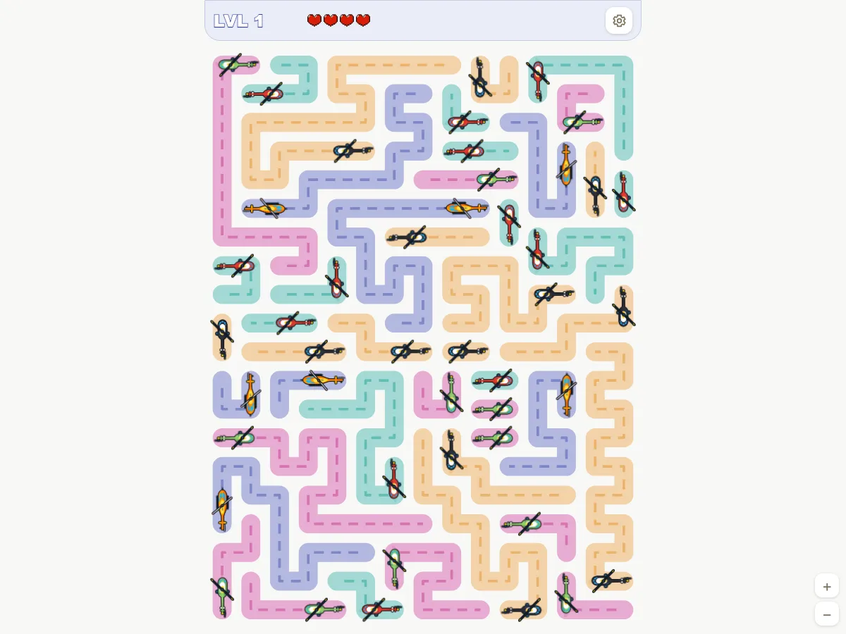 Helicopter Escape level 1: 15×20 board with 45 helicopters