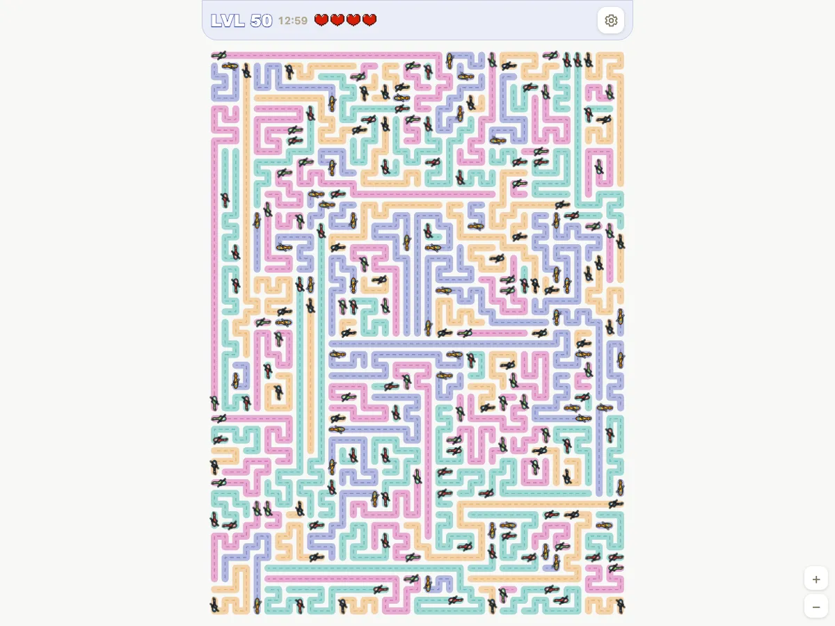 Helicopter Escape level 50: 39×53 board with 195 helicopters