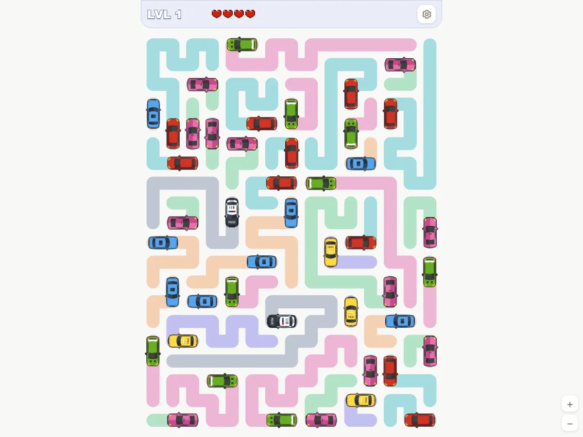 Traffic Escape level 1: 15×20 board with 45 cars