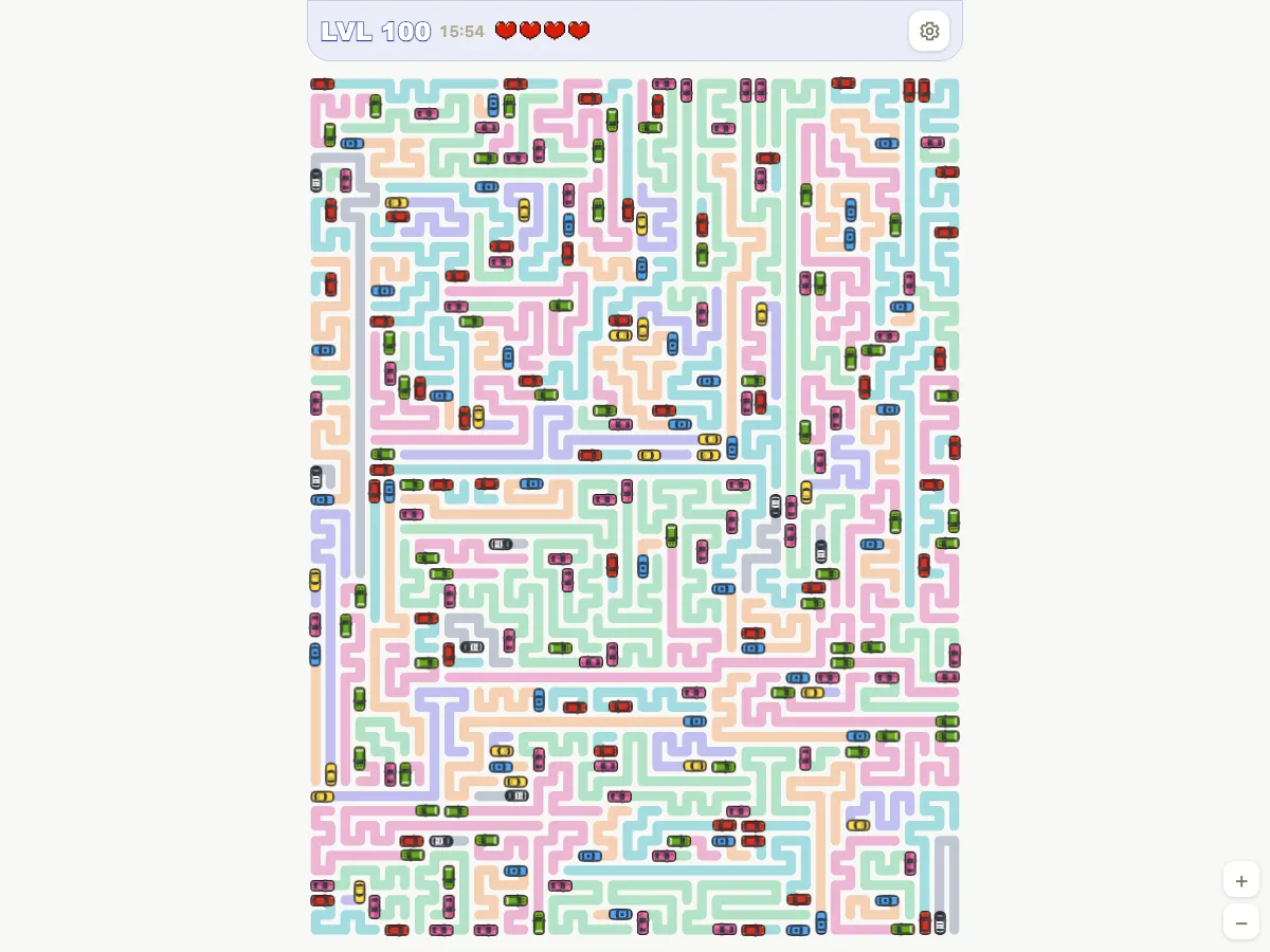 Traffic Escape level 100: 44×58 board with 238 cars