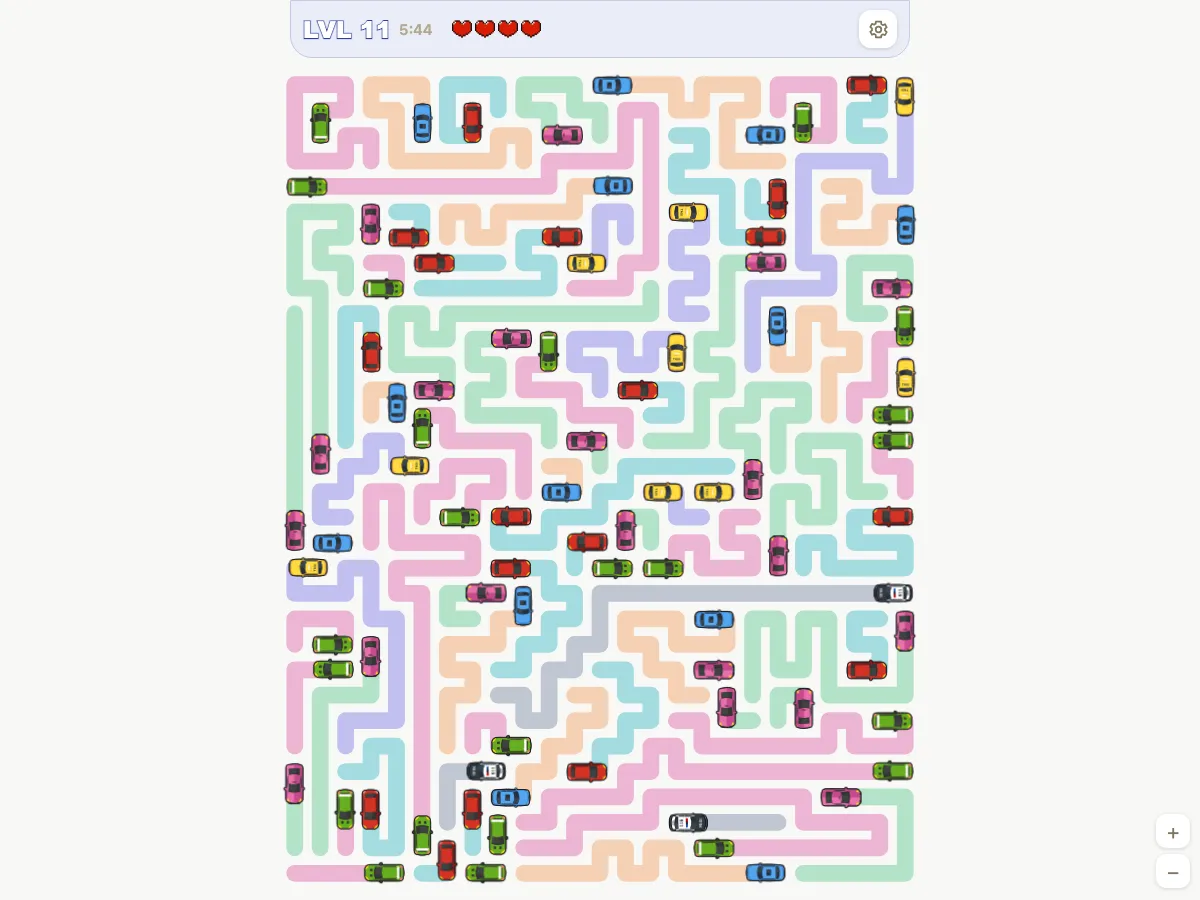 Traffic Escape level 11: 25×32 board with 86 cars