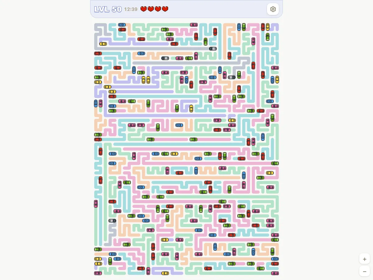 Traffic Escape level 50: 39×53 board with 189 cars